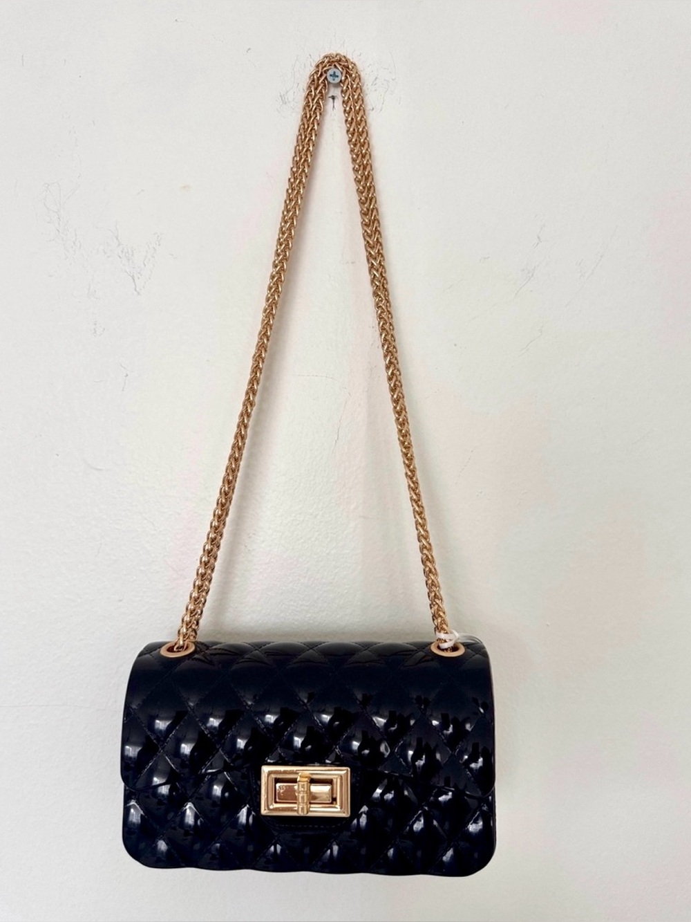 Quilted Black Shoulder Bag with Gold Chain